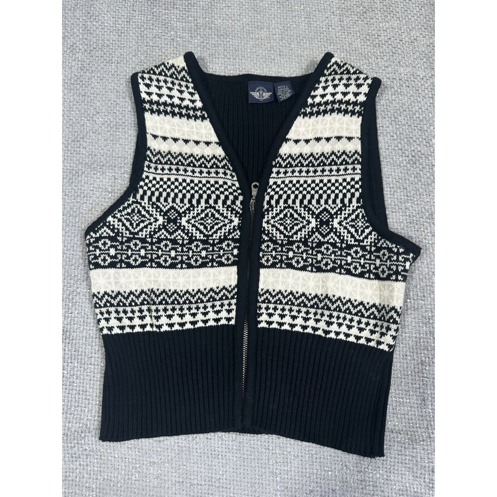 Vintage‎ Sweater Vest Womens Large Petite Cotton Y2K 90s Full Zip Fair Isle Read